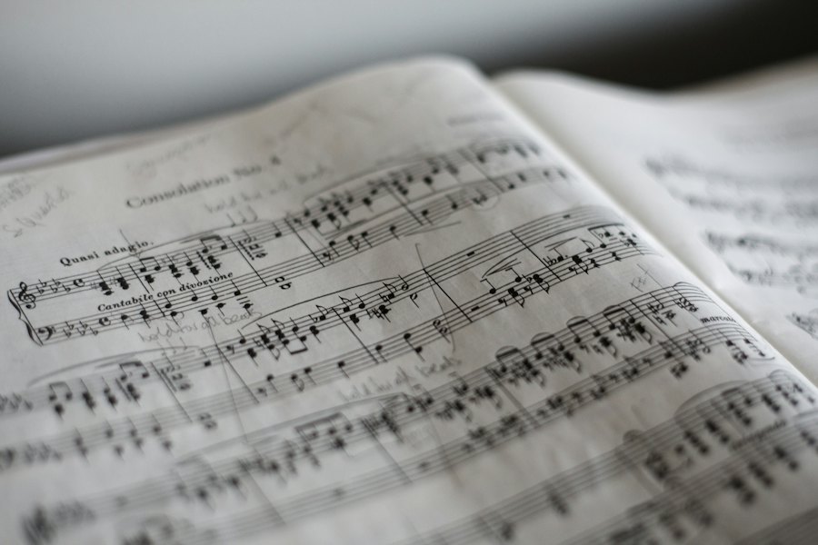 Open book of classical sheet music