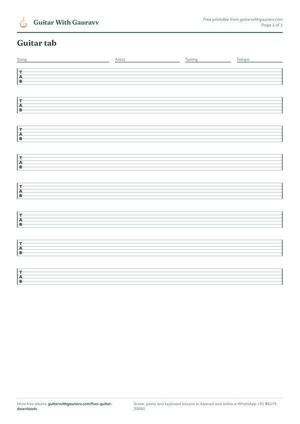 Preview of the Blank Guitar Tab Sheets PDF